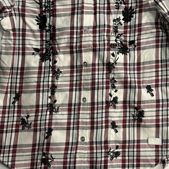 7 For All Mankind Western Plaid Black Floral Embroidered Shirt Size XL - Picture 3 of 5